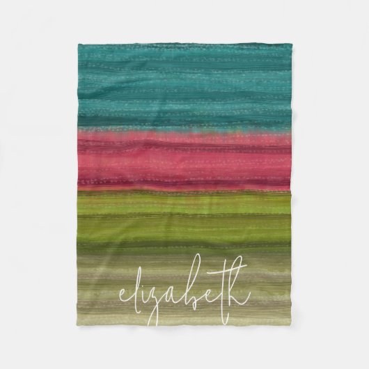 Jewel Tone Abstracte Waterverf Stripes Aangepaste Fleece Deken (Voorkant)