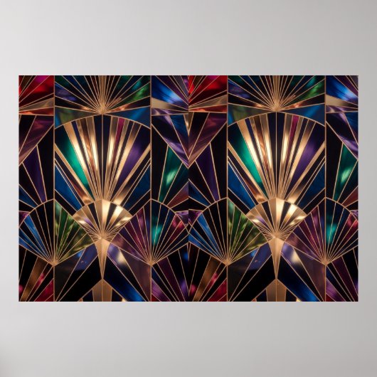 Jewel Tone Art Deco Multicolor Geometric Sunburst Poster (Voorkant)