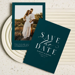 Jewel Tone Blauwgroen trendy foto Sla de datum QR- Save The Date
