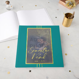 Jewel Tone Blue Photo Wedding Folie Gastboek Gastenboek