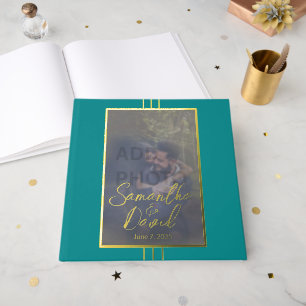 Jewel Tone Blue Photo Wedding Folie Gastboek Gastenboek