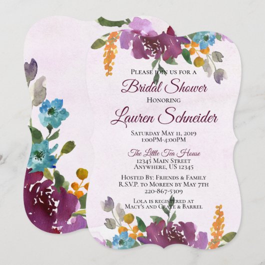 Jewel Tone Bridal Shower Invitation Waterverf Kaart (Voorkant / Achterkant)