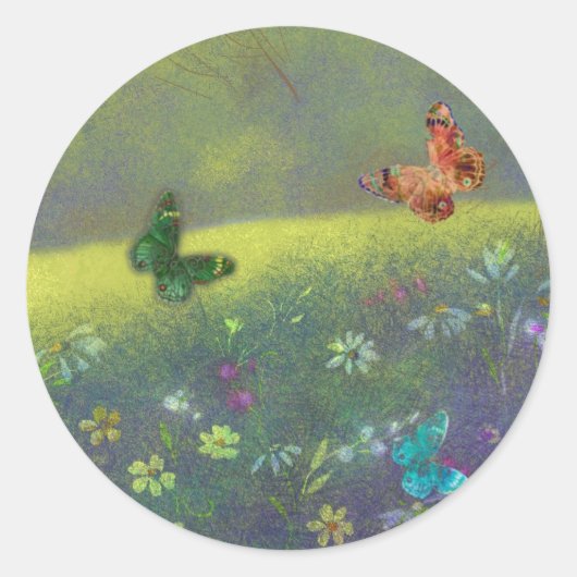 Jewel Tone Butterflies in Summer Meadow Ronde Sticker (Voorkant)