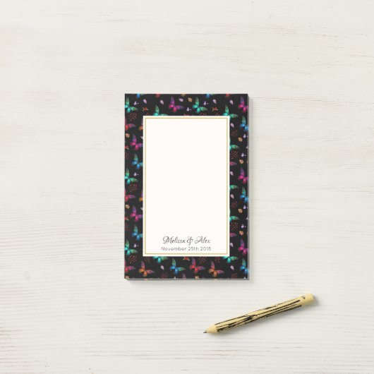  Jewel Tone Butterflies op Black Custom Post-it® Notes (Op bureau)