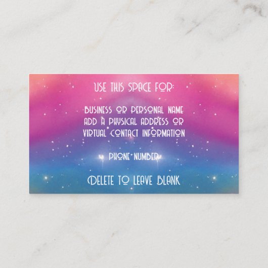 Jewel Tone Cosmic Sparkle Rainbow Glitter Unicorn Visitekaartje (Achterkant)