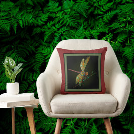 Jewel Tone Dragonfly ontmoet Mandala in Rust Kussen