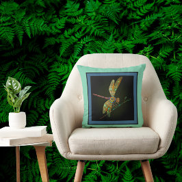 Jewel Tone Dragonfly ontmoet Mandala op Aqua Kussen