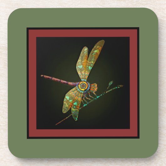 Jewel Tone Dragonfly ontmoet Mandala op olijven Bier Onderzetter (Voorkant)