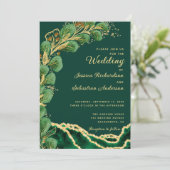 Jewel Tone Eucalyptus Emerald Green Agate Wedding Kaart (Staand voorkant)