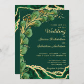 Jewel Tone Eucalyptus Emerald Green Agate Wedding Kaart (Voorkant / Achterkant)
