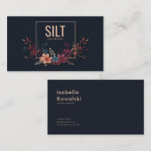 Jewel Tone Floral and Copper Frame Midnight Black Visitekaartje (Voorkant / Achterkant)