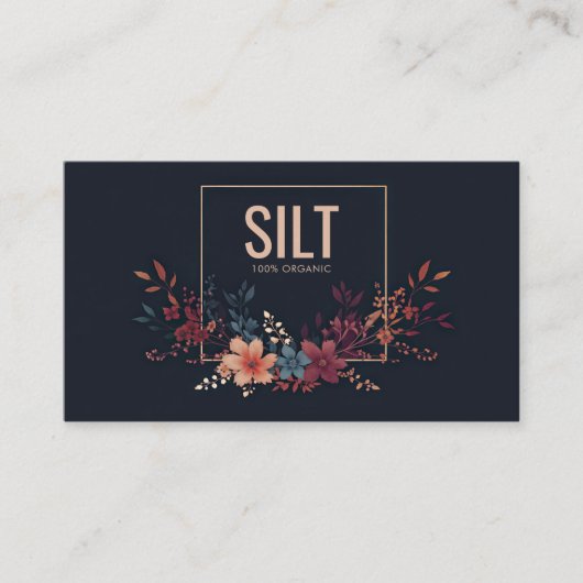 Jewel Tone Floral and Copper Frame Midnight Black Visitekaartje (Voorkant)