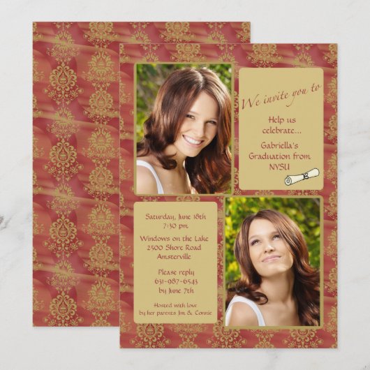 Jewel-tone foto Afstuderen uitnodiging (Voorkant / Achterkant)