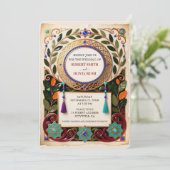 Jewel Tone Moroccan Wedding Invitation Gold Kaart (Staand voorkant)