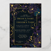 Jewel Tone Paars en Blauwgroen bloemen Folie Uitnodiging (Voorkant)