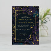 Jewel Tone Paars en Blauwgroen bloemen Folie Uitnodiging (Staand Voorkant)