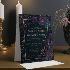 Jewel Tone Paars en Blauwgroen bloemen Folie Uitnodiging