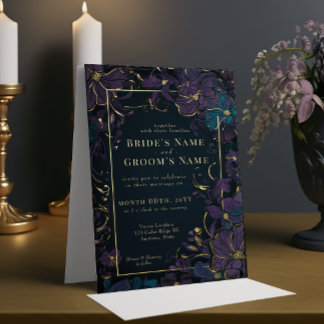 Jewel Tone Paars en Blauwgroen bloemen Folie Uitnodiging