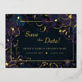 Jewel Tone Paars en Blauwgroen bloemen Folie Uitnodiging Briefkaart (Voorkant)