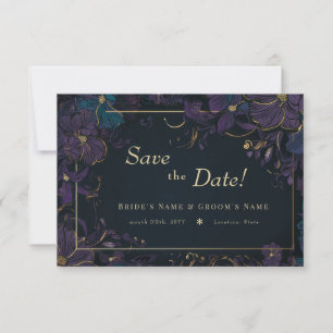 Jewel Tone Paars en Blauwgroen bloemen Save The Date