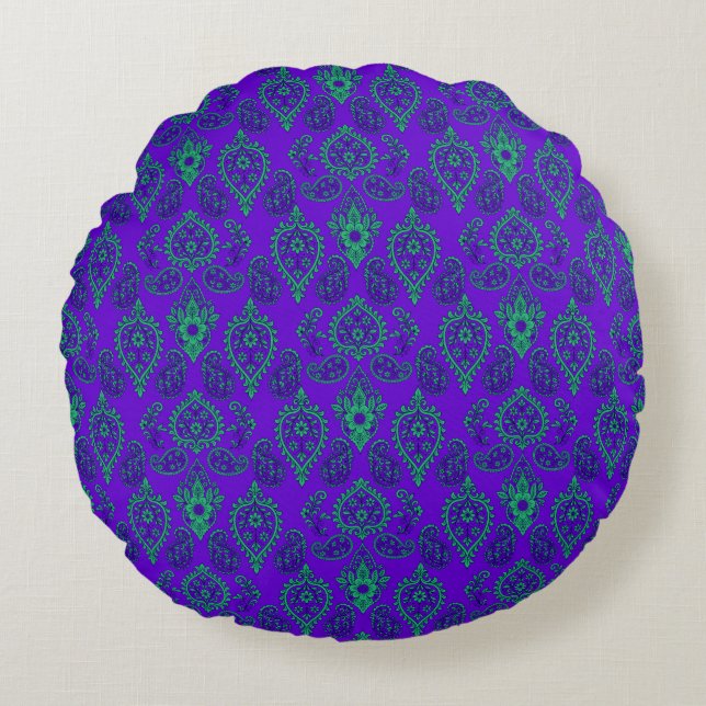 Jewel-Tone  Paisley Design Rond Kussen (Voorkant)
