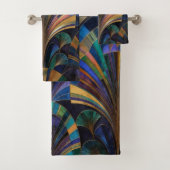 Jewel Tone Peacock Blue Purple Gold Art Deco Bad Handdoek (Insitu)