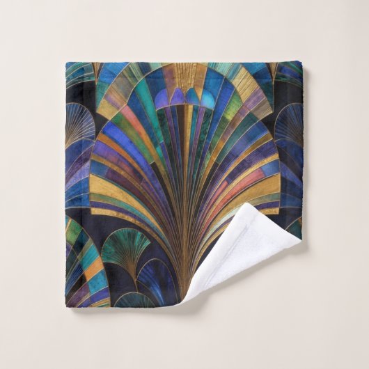 Jewel Tone Peacock Blue Purple Gold Art Deco Bad Handdoek (Wasdoekje)