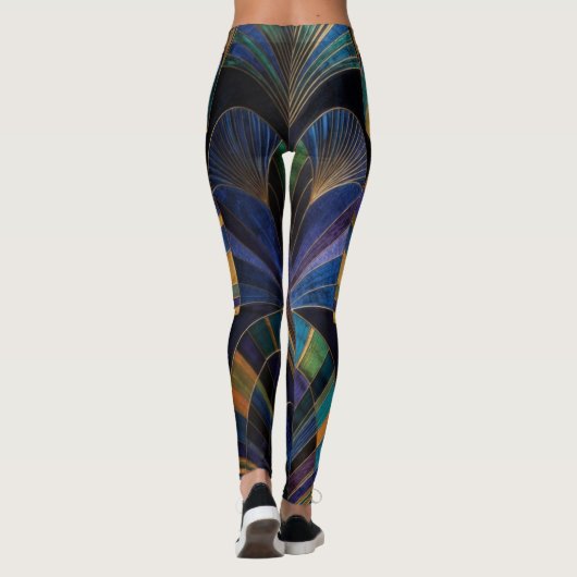 Jewel Tone Peacock Blue Purple Gold Art Deco Leggings (Achterkant)