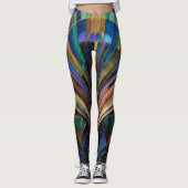 Jewel Tone Peacock Blue Purple Gold Art Deco Leggings (Voorkant)