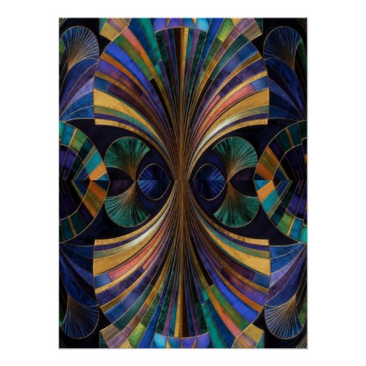 Jewel Tone Peacock Blue Purple Gold Art Deco Perfect Poster (Voorkant)