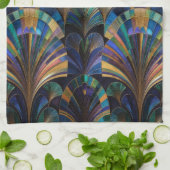 Jewel Tone Peacock Blue Purple Gold Art Deco Theedoek (Gevouwen)