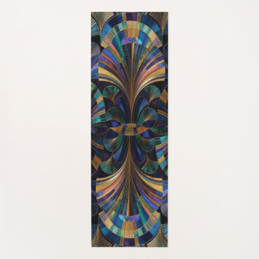 Jewel Tone Peacock Blue Purple Gold Art Deco Yogamat (Voorkant)