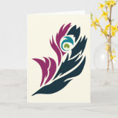 Jewel Tone Peacock Feather Notecard Kaart (Gele Bloem)