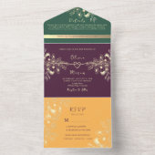 Jewel Tone Plum Paars Wedding All In One Uitnodiging (Binnen)