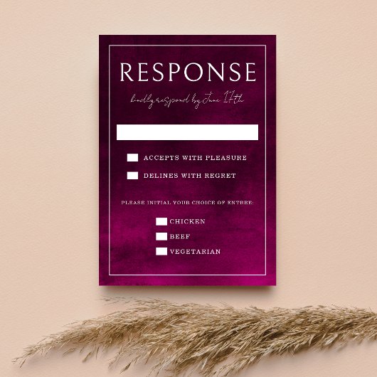 Jewel Tone-Romance | Granaat Rood | Bruiloft RSVP Kaartje