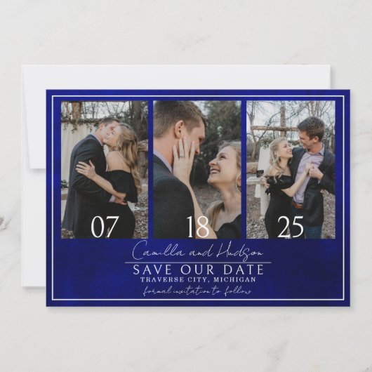 Jewel Tone-Romance | Saffier | Bruiloft Save The Date (Voorkant)