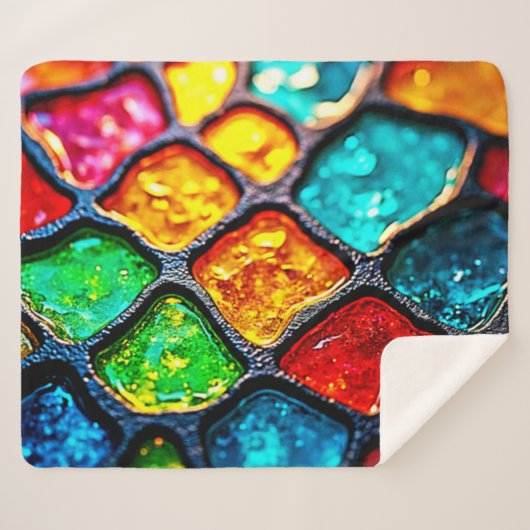 Jewel Tone Stained Glass Art Glow Design Sherpa Deken (Voorkant (horizontaal))