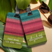 Jewel Tone Waterverf Stripes Custom Name Bagagelabel