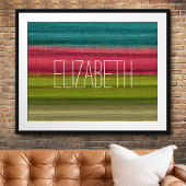 Jewel Tone Waterverf Stripes Custom Name Poster