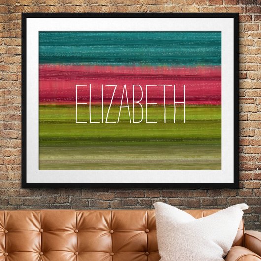 Jewel Tone Waterverf Stripes Custom Name Poster