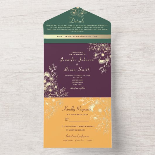 Jewel Tone Wedding All In One Uitnodiging (Binnen)