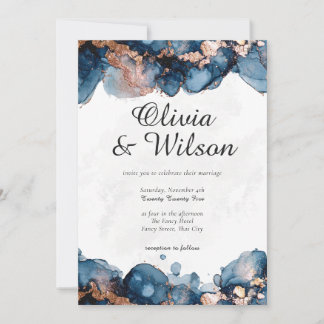 Jewel Tone Wedding Invite, Navy Blue en Roos Gold Kaart