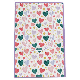 : Jewel-Tone Whimsy: Watercolor Hearts & Golden Medium Cadeauzakje