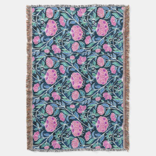 Jewel Toned Boho Chalk Chintz Floral Pattern Deken (Voorkant Verticaal)