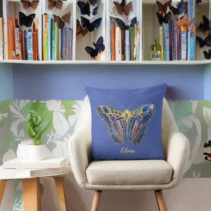 Jewel Toned Butterfly op Purplish Blue Kussen