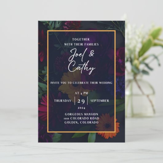 Jewel Toned Florals bruiloft uitnodiging (Staand voorkant)