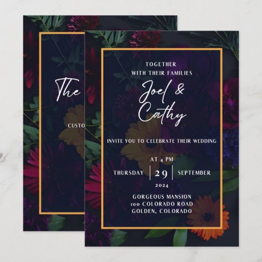 Jewel Toned Florals bruiloft uitnodiging (Voorkant / Achterkant)
