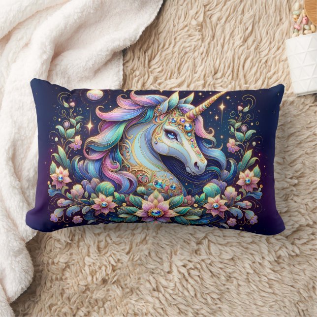 Jewel Toned Unicorn Floral Fantasy Kussen (Deken)