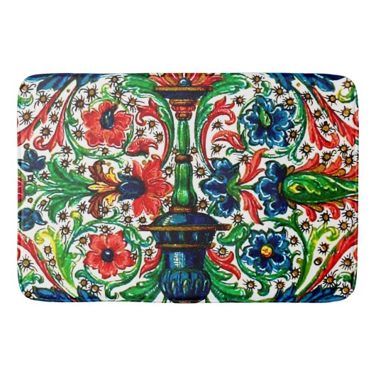 Jewel Tones Middeleeuws manuscript Bloemen Scrolls Badmat (Voorkant)