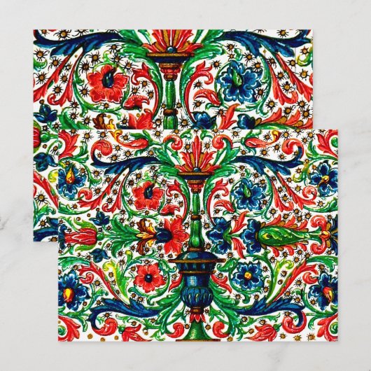 Jewel Tones Middeleeuws manuscript Bloemen Scrolls Briefkaart (Voorkant / Achterkant)